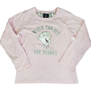 Disney "Never Too Old for Disney" Teapot Pink Long Sleeve Shirt Cotton | Size S